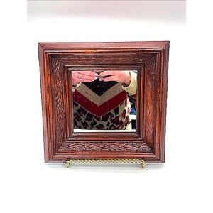 Vintage Style Small Square Wood Mirror Carved Leaf Frame 8.5x8.5 Gallery Wall